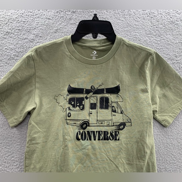 Converse Women All Star Army Green Truck Kayak Logo Graphic T-Shirt Tee Size XS - Picture 3 of 13